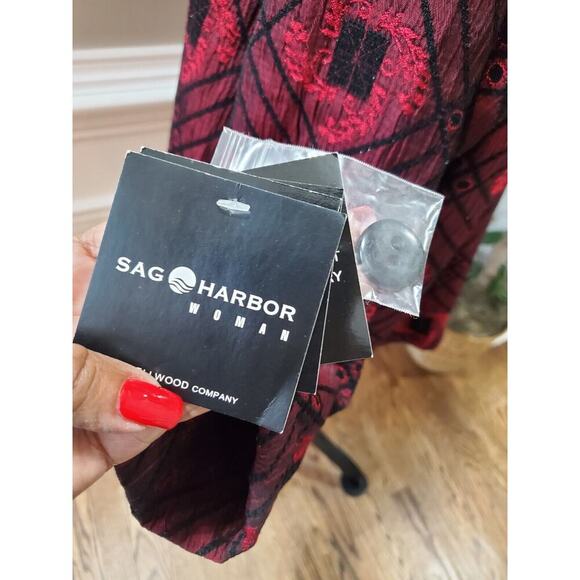 Sag Harbor Women Red Polyester Single Breasted Buttons Front Long Coat Size 22W - Picture 7 of 11